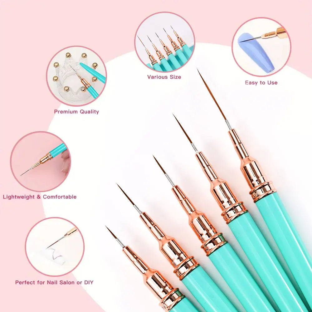 5/10pcs Pink/Black Nail Art Liner/Painting Brushes Ultra-thin Line