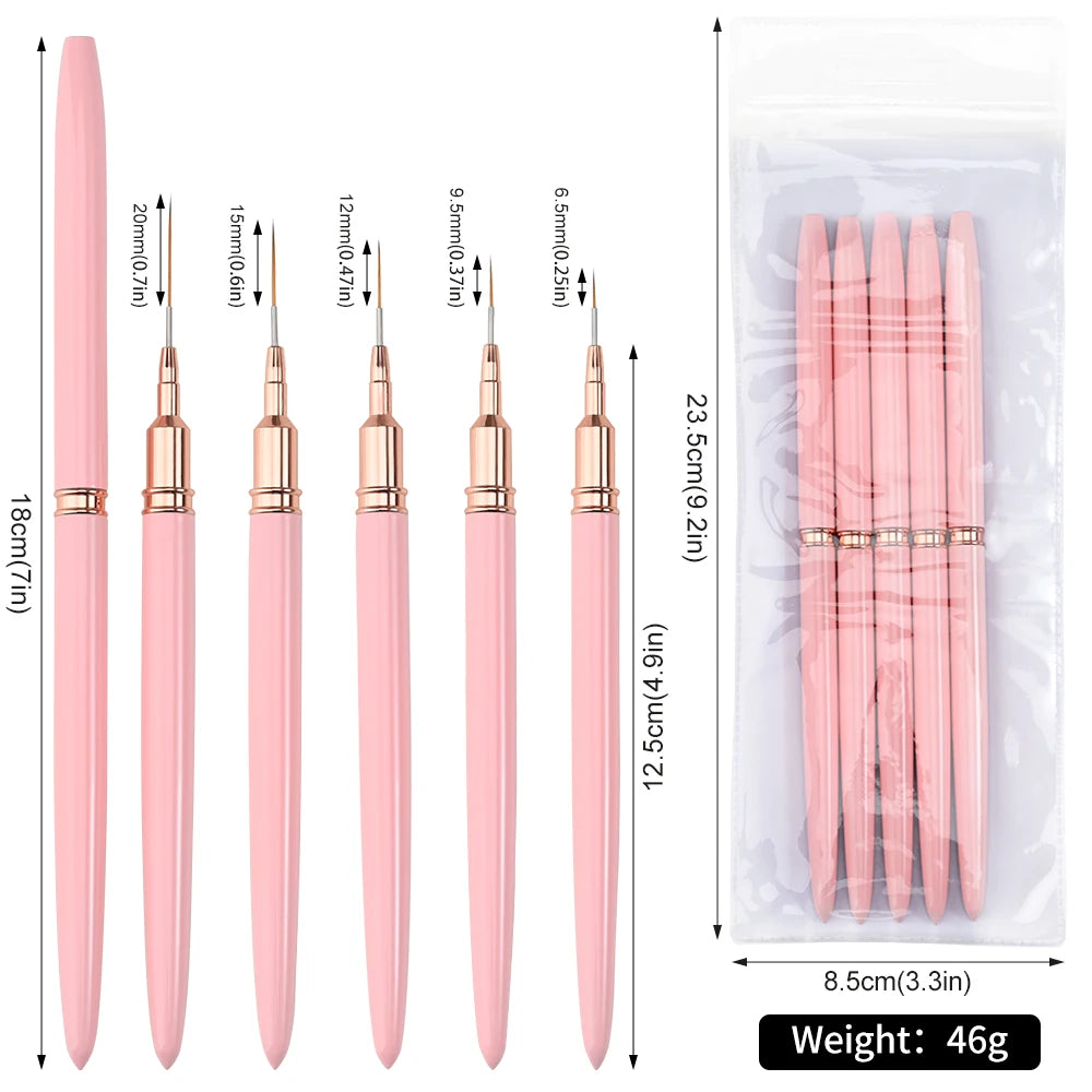 5/10pcs Pink/Black Nail Art Liner/Painting Brushes Ultra-thin Line