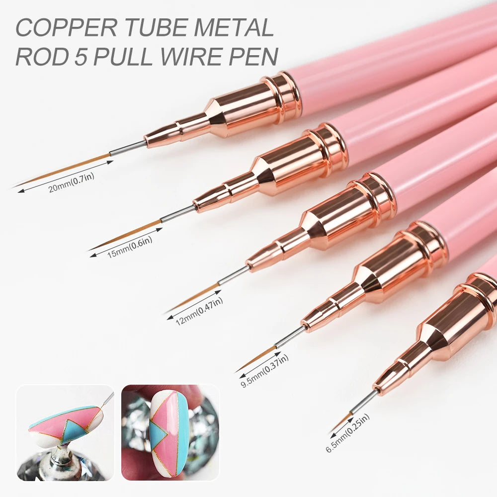 5/10pcs Pink/Black Nail Art Liner/Painting Brushes Ultra-thin Line